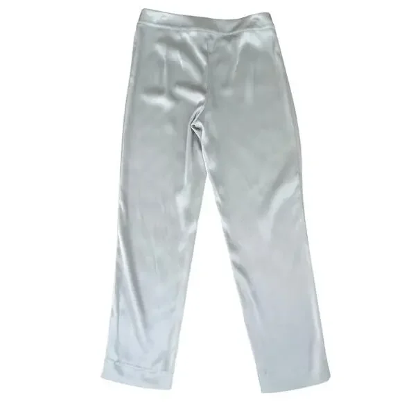 St. John icy silver liquid satin Emma mid rise ankle evening pants size 6 **